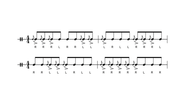 Triplet Flamadiddlediddle drum rudiment notation